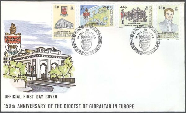 Gibraltar - FDC 1992-08-21 - Biskopsdömet Gibraltar 150 år, 4 kpl