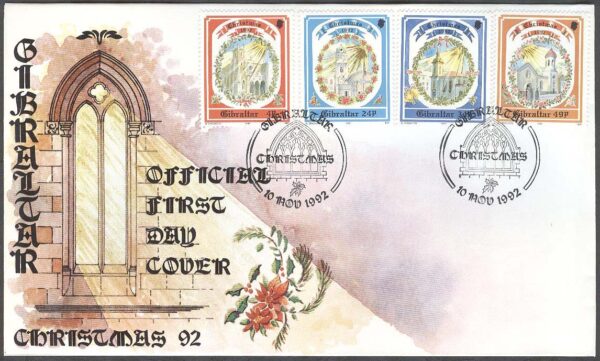 Gibraltar - FDC 1992-11-10 - Jul 1992 - Kyrkor, 4 kpl