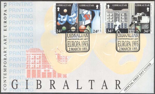 Gibraltar - FDC 1993-03-02 - Europa CEPT 1993 Samtida konst, 2 st par kpl