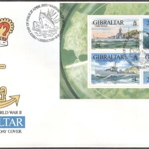 Gibraltar – FDC 1993-04-27 – Krigsfartyg i 2:a Världskriget bla Ark Royal, Block