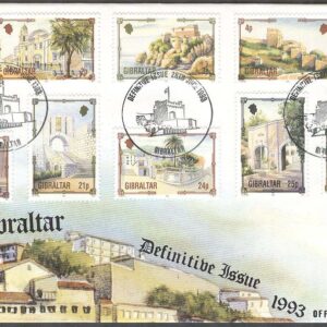 Gibraltar – FDC 1993-06-28 – Arkitekt Arv – Byggnader bla Fyrtorn, 13 kpl