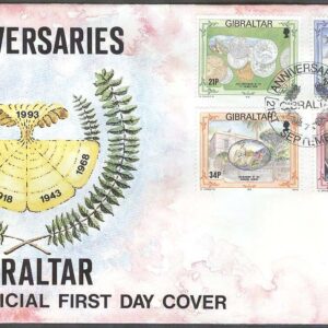 Gibraltar – FDC 1993-09-21 – Minnen bla Mynt – Flyg & W Churchill, 4 kpl