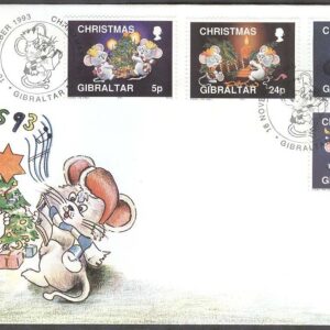 Gibraltar – FDC 1993-11-16 – Jul 1993 – Möss med bla Julgran & Snögubbe, 4 kpl