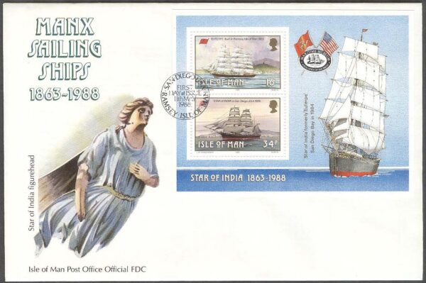 Isle of Man - FDC 1988-05-11 - Segelskepp bla Star of India, Block