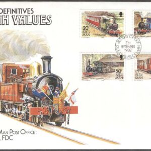 Isle of Man – FDC 1988-09-21 – Järnväg – Tåg – Spårvagn, 4 kpl