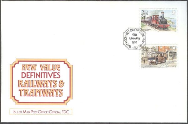 Isle of Man - FDC 1991-01-09 - Spårvagn & Järnväg - Lok, 2 kpl