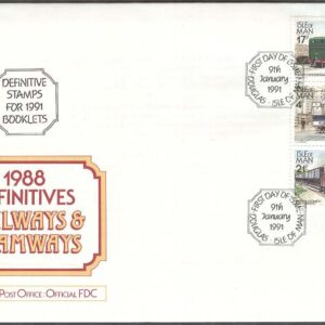 Isle of Man – FDC 1991-01-09 – Spårvagn & Järnväg – Lok, 3-strip kpl