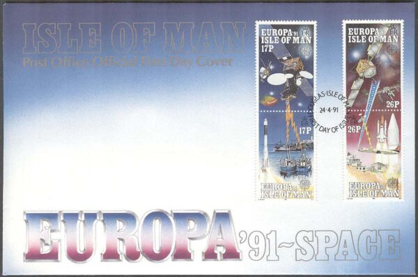 Isle of Man - FDC 1991-04-24 - Europa CEPT 1991 Europa i Rymden, 2 st par kpl