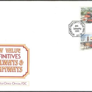 Isle of Man – FDC 1992-01-08 – Spårvagn & Järnväg – Lok, 2 kpl