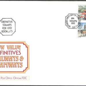 Isle of Man – FDC 1992-01-08 – Spårvagn & Järnväg – Lok, 1 + par kpl