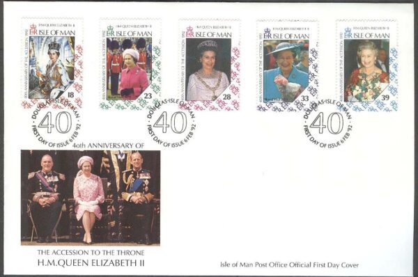 Isle of Man - FDC 1992-02-06 - Drottning Elisabeth II på Tronen 40 år, 5 kpl