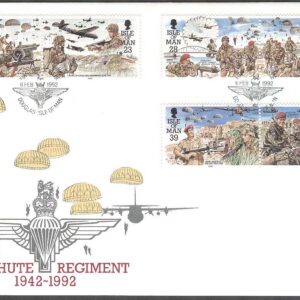 Isle of Man – FDC 1992-02-06 – Flyg – Fallskärmsjägarregimentet 50 år, 3 st par kpl