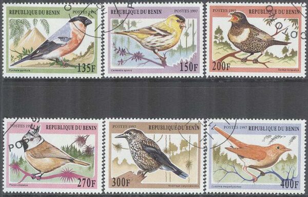 Benin - M  957-962 Sångfåglar bla Tofsmes & Carduelis spinus, 6 kpl