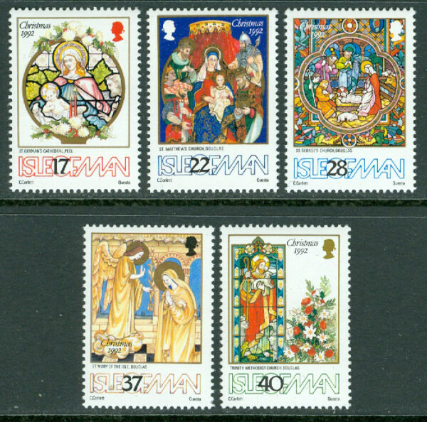 Isle of Man - M  523-527 Jul 1992 - Konst bl.a. glasfönster, 5 kpl **