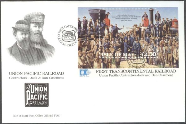 Isle of Man - FDC 1992-05-22 - Järnväg I USA, Block