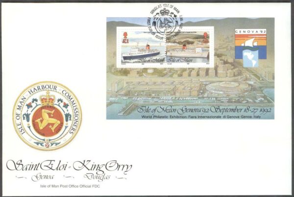 Isle of Man - FDC 1992-09-18 - Båtar - Hamnar - Utställning GENOVA 92, Block