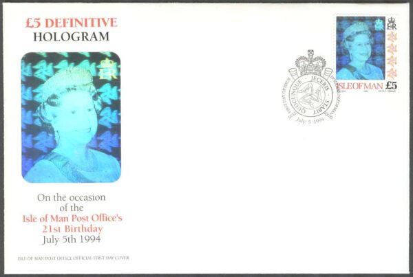 Isle of Man - FDC 1994-07-05 - Drottning Elisabeth II - Hologramtryck, 1 kpl