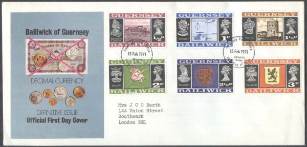 Guernsey - FDC 1971-01-06 - Landskap & Vapen, 15 kpl