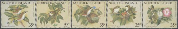 Norfolk Island - M  271-275 Fåglar - Vitbröstad paradisfågel, 5 kpl **