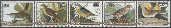 Niue - M  608-612 Fåglar bla Rostskogstrast - JJ Audubon 200 år, 5 kpl **