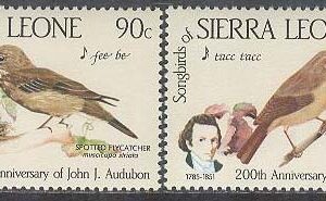 Sierra Leone – M  799-802 Fåglar bla Spekes vävare – JJ Audubon 200 år, 4 kpl **