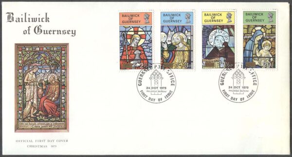 Guernsey - FDC 1973-10-24 - Jul 1973 - Konst - Kyrkfönster 4 kpl