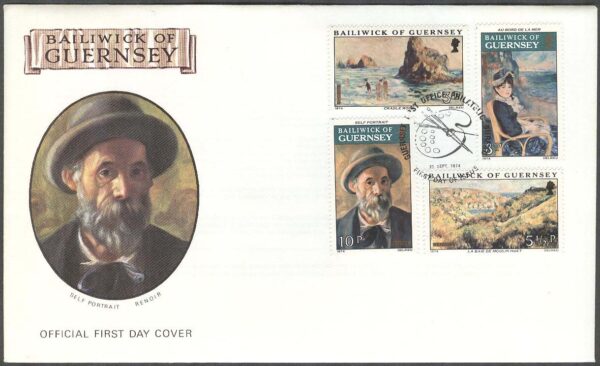 Guernsey - FDC 1974-09-21 - Konst - Målningar av P-A Renoir,  4 kpl