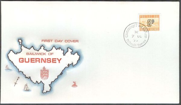 Guernsey - FDC 1975-10-07 - Slottet Cornet - Portomärke, 1 kpl