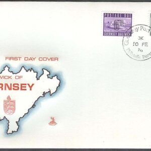 Guernsey – FDC 1976-02-10 – Slottet Cornet – Portomärken, 2 kpl