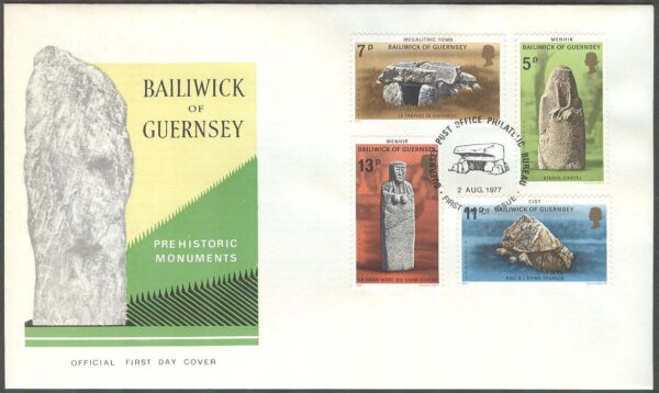 Guernsey - FDC 1977-08-02 - Minnesmärken bla Stengrav, 4 kpl