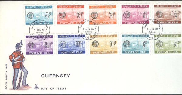 Guernsey - FDC 1977-08-02 - St. Peter Port - Portomärken, 10 kpl