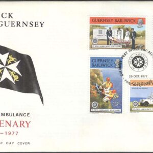Guernsey – FDC 1977-10-25 – St. John Ambulans 100 år – Bilar – Båtar, 4 kpl