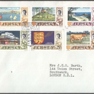 Jersey – FDC 1969-10-01 – Motiv från Jersey – Drottning Elisabeth II, 15 kpl