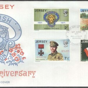 Jersey – FDC 1971-06-15 – Brittiska Legionen 50 år – Flaggor – Vapen, 4 kpl