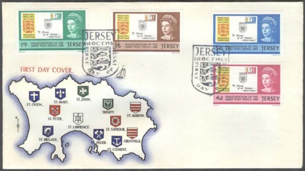 Jersey - FDC 1969-10-01 - Egna Postens öppnande - Elisabeth II, 4 kpl