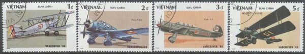 Vietnam - M 1720, 1722-1723, 1726 Flygplan bla Hawker-Hart - Utställning, 4 olika