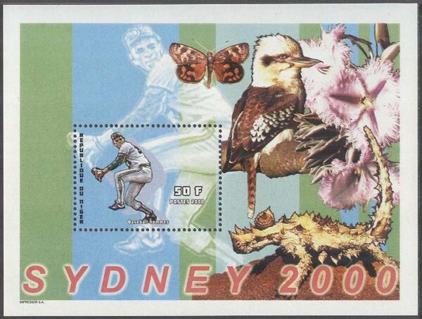 Niger - M BL 122 OS i Sydney 2000 Baseball - Fjäril - Fågel - Kräldjur, Block **