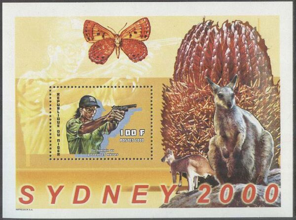 Niger - M BL 127 OS i Sydney 2000 Pistolskytte Damer - Fjäril - Känguru, Block **