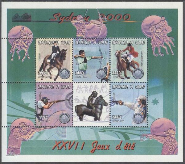 Guinea - M 2819-2823 OS i Sydney 2000 bla Hästhoppning, Miniark kpl **
