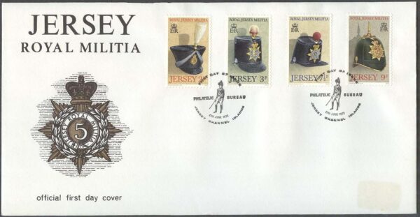 Jersey - FDC 1972-06-27 - Gamla hjälmar I bla från Infanteriet, 4 kpl