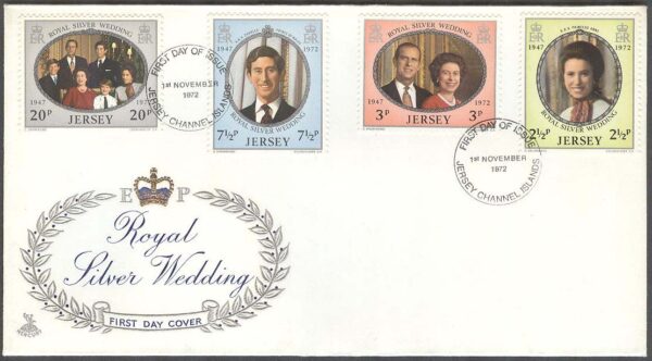 Jersey - FDC 1972-11-01 - Brittiska Kungaparets Silverbröllop, 4 kpl