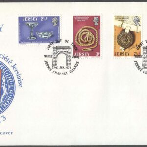Jersey – FDC 1973-01-23 – Société Jersiaise 100 år bla Mynt, 4 kpl