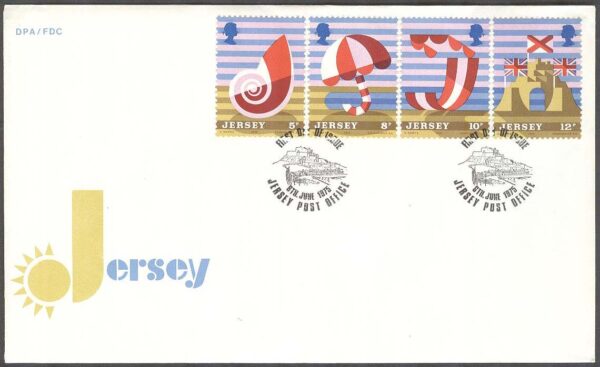 Jersey - FDC 1975-06-06 - Turisfrimärken - På Stranden, 4 kpl