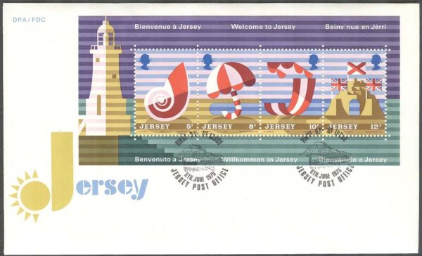 Jersey - FDC 1975-06-06 - Turisfrimärken - På Stranden, Block