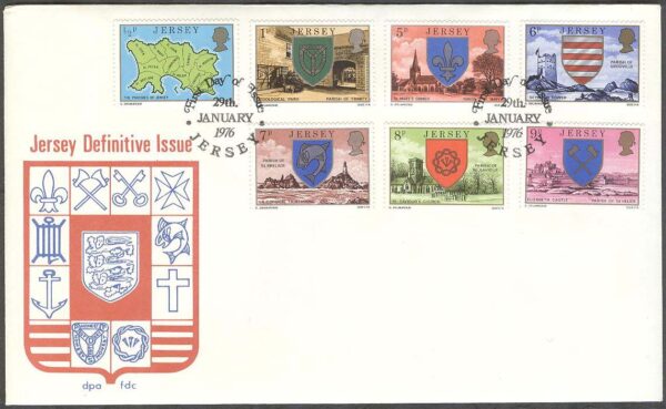 Jersey - FDC 1976-01-29 - Pastorsämbeten och dess Vapen, 18 kpl