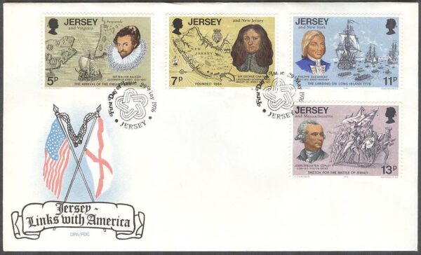 Jersey - FDC 1976-05-29 - Amerika fritt 200 år - Fartyg - Sjöfarare, 4 kpl