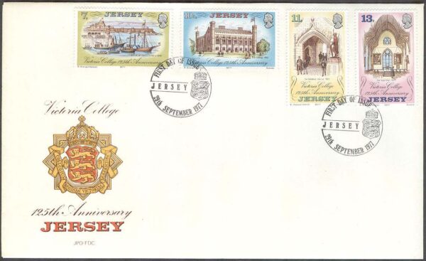 Jersey - FDC 1977-09-29 - Victoria - College 125 år - Byggnader, 4 kpl