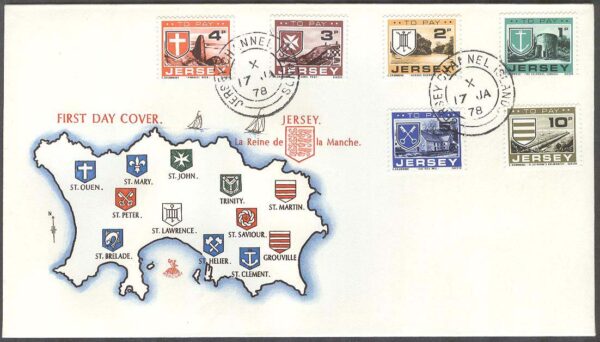 Jersey - FDC 1978-01-17 - Portomärken - Olika Motiv - Landskap, 12 kpl