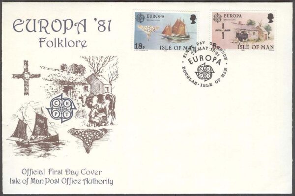 Isle of Man - FDC 1981-05-22 - Europa CEPT 1981 Folklore bla Fartyg & Ko, 2 kpl