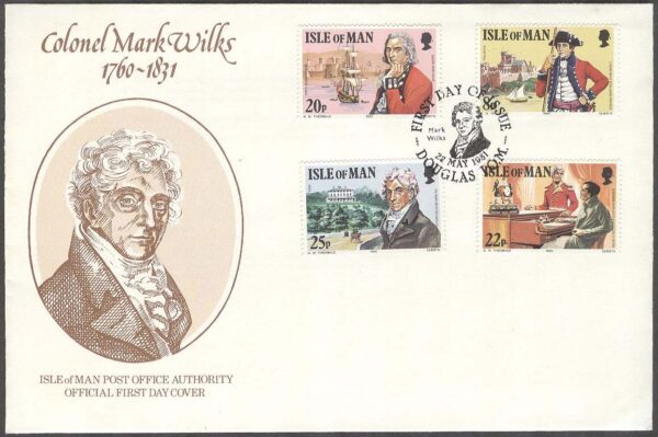 Isle of Man - FDC 1981-05-22 - M Wilks död i 150 år Officer - Fartyg, 4 kpl